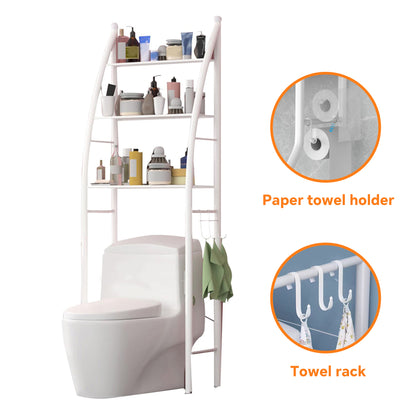 HioHa Over the Toilet Storage, Bathroom Organizer and Storage Shelf with Paper Holder and Hooks, New Over Toilet Storage Rack for Bathroom Laundry Room Balcony, 17.32"W White