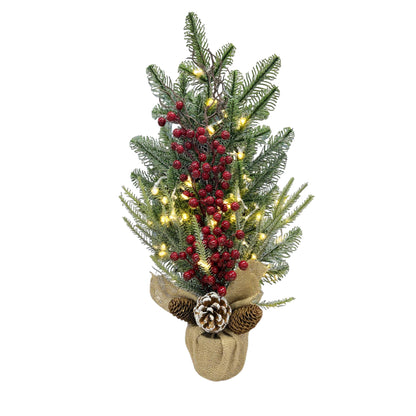 HioHa Small Christmas Trees with Lights, 1.8ft Mini Christmas Tree - Flocked Tabletop Christmas Decor for Home Office, Rustic Artificial Christmas Tree