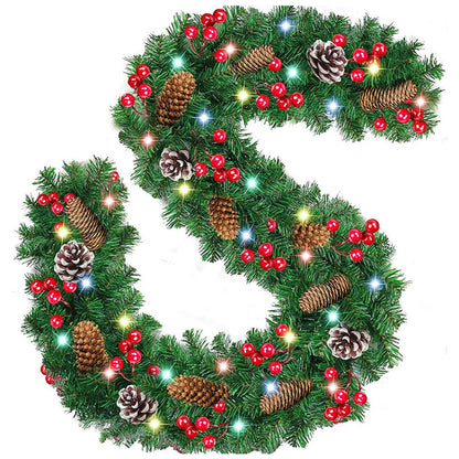 HioHa Christmas Garland 9ft Artificial Pine Garland with Pine Cones Berries for Holiday Indoor Outdoor Decor