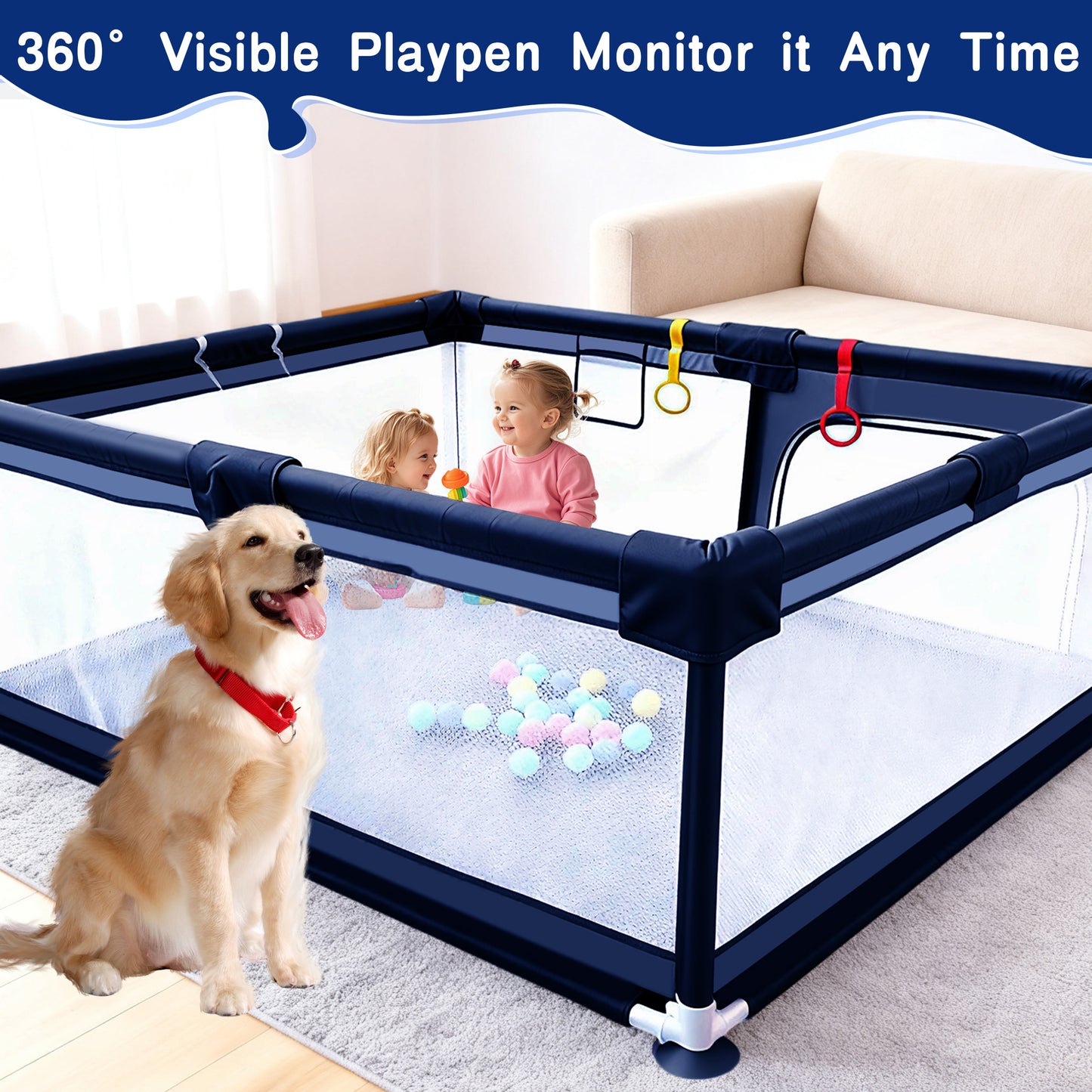 HioHa 71" Baby Playpen - Mat Included, Sturdy Steel Frame & Breathable Mesh Walls, Portable Indoor/Outdoor Play Yard