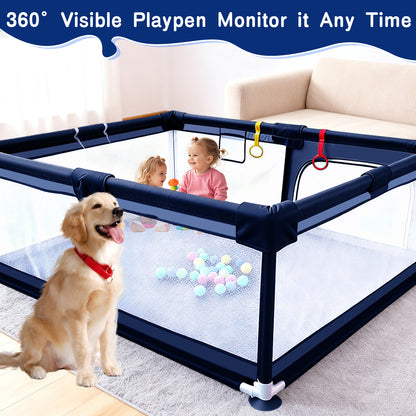 HioHa 71" Baby Playpen - Mat Included, Sturdy Steel Frame & Breathable Mesh Walls, Portable Indoor/Outdoor Play Yard