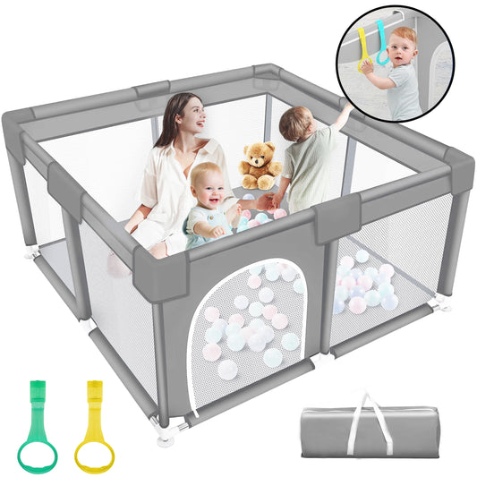HioHa 52" x 52" Baby Playpen, Portable Play Yard with Sturdy Steel Frame & Breathable Mesh, Indoor Outdoor Baby Play Area