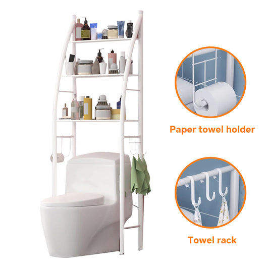 HioHa Over the Toilet Storage, Bathroom Organizer and Storage Shelf with Paper Holder and Hooks, New Over Toilet Storage Rack for Bathroom Laundry Room Balcony, 17.32"W White