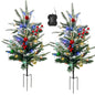 HioHa Solar Christmas Tree, 2 Pack Outdoor Mini Christmas Tree with Red Berries, Waterproof Light Up Xmas Tree Stakes for Yard Garden Lawn Pathway Decor