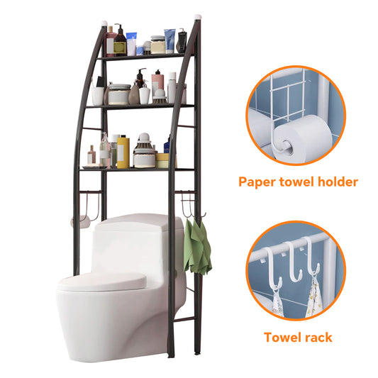 HioHa Over the Toilet Storage, Bathroom Organizer and Storage Shelf with Paper Holder and Hooks, New Over Toilet Storage Rack for Bathroom Laundry Room Balcony, 17.32"W Black