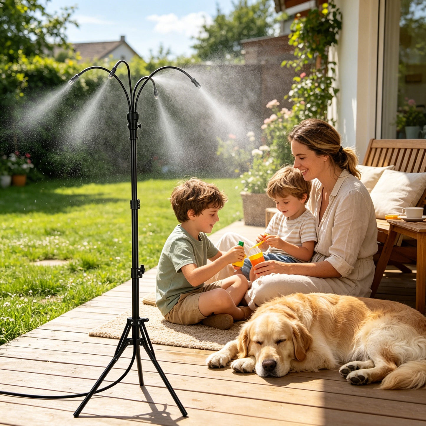 Lcgod 5.3FT Outdoor Standing Misting Sprayer, Adjustable Height Cooling Mist System, Portable Mist Hose for Patio Garden Pool BBQ Backyard Sunbathing