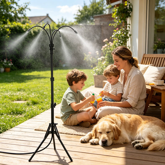 Lcgod 5.3FT Outdoor Standing Misting Sprayer, Adjustable Height Cooling Mist System, Portable Mist Hose for Patio Garden Pool BBQ Backyard Sunbathing