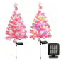 HioHa Solar Christmas Tree Stakes, 2 Pack Pink Outdoor Solar LED Christmas Tree Stake Lights, Waterproof Christmas Decor with Baubles & Snowflake Ornaments, Solar Powered Pathway Lights for Yard Lawn