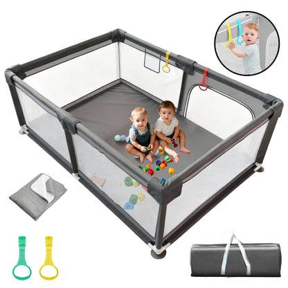 HioHa 71" Baby Playpen - Mat Included, Sturdy Steel Frame & Breathable Mesh Walls, Portable Indoor/Outdoor Play Yard
