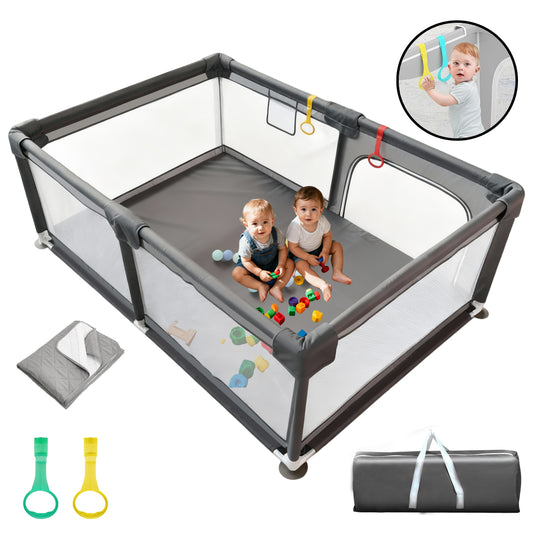 HioHa 71" Baby Playpen - Mat Included, Sturdy Steel Frame & Breathable Mesh Walls, Portable Indoor/Outdoor Play Yard