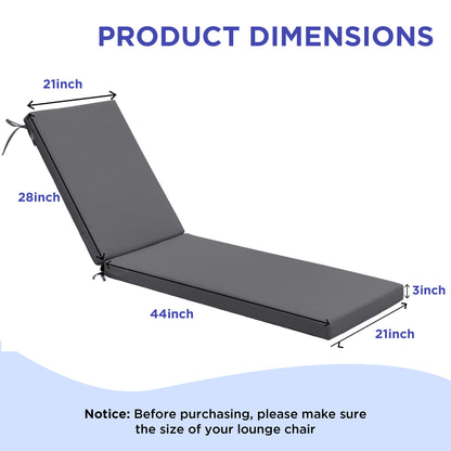 LCGOD Outdoor Chaise Lounge Cushions, 72x21x3 inch Patio Recliner Chair Cushion with Ties, High-Density Foam Chair Cushion for Outdoor Furniture, Dark Gray