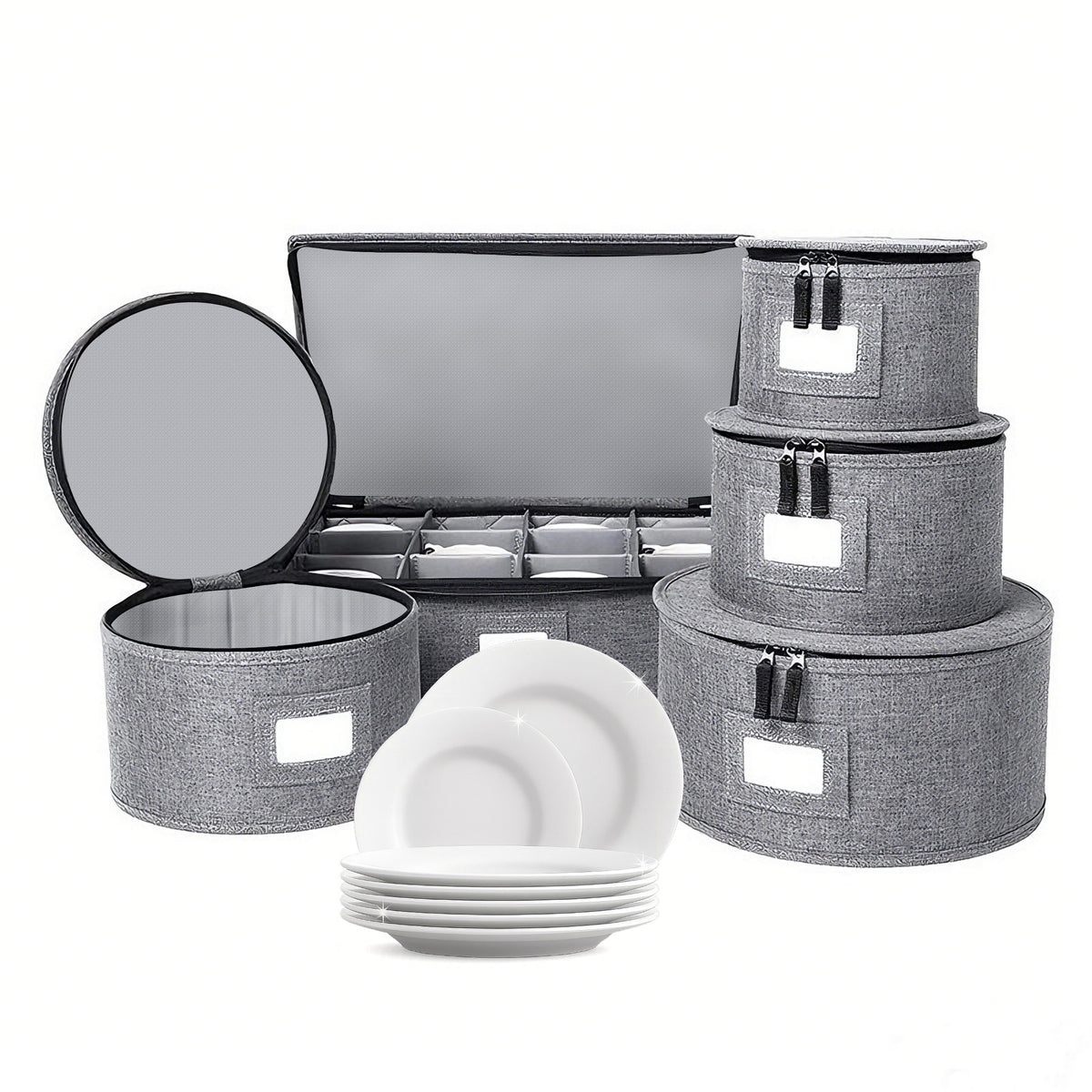 HioHa 5-Piece China Storage Containers, Stackable Dish Box with Felt Dividers for Plates, Wine Glasses, Mugs, Saucers, Kitchen & Moving Organization