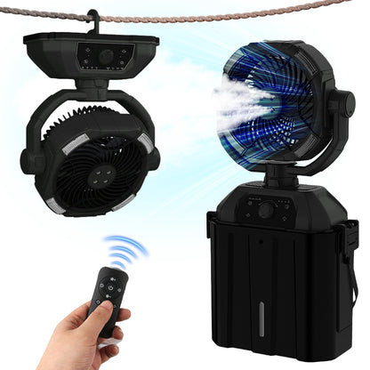 Lcgod 10 Inch Portable Misting Fan, 8-Core Permanent Magnet Motor, 7 Wind Speeds, 4 Spray Modes, 20000mAh Battery, Quiet Cooling Fan for Patio Camping Fishing Garden Office