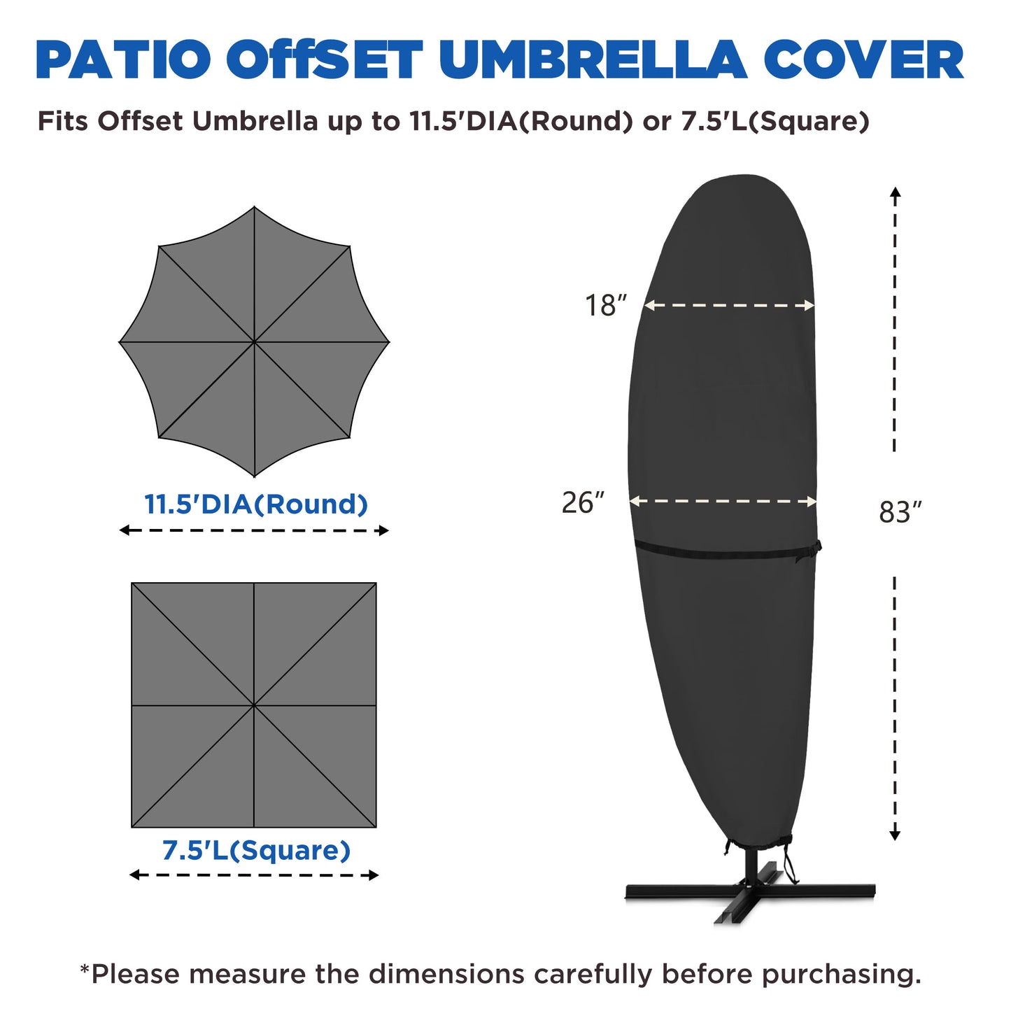 Lcogd 420D Waterproof Patio Umbrella Cover 8'-12', Outdoor Dustproof Universal Umbrella Cover with Support Rods