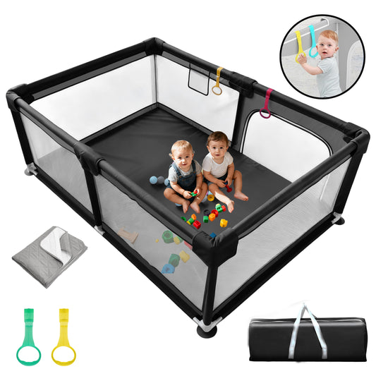HioHa 71" Baby Playpen - Mat Included, Sturdy Steel Frame & Breathable Mesh Walls, Portable Indoor/Outdoor Play Yard