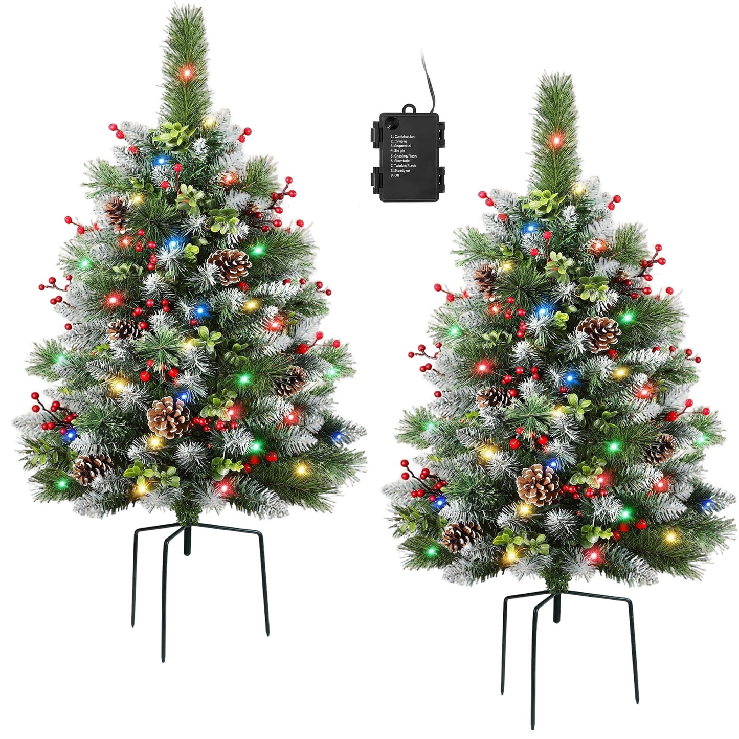 HioHa Pre-lit Christmas Planter Filler, Outdoor/Indoor LED Bushes with 8 Modes Warm White Lights, Pine Cones & Berries