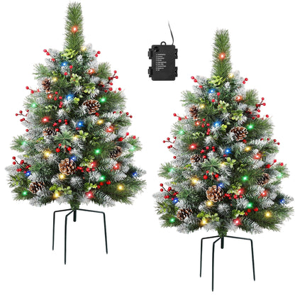 HioHa Pre-lit Christmas Planter Filler, Outdoor/Indoor LED Bushes with 8 Modes Warm White Lights, Pine Cones & Berries