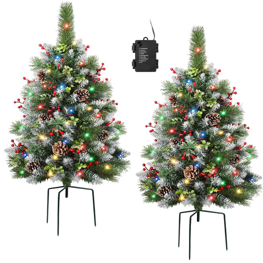 HioHa Pre-lit Christmas Planter Filler, Outdoor/Indoor LED Bushes with 8 Modes Warm White Lights, Pine Cones & Berries