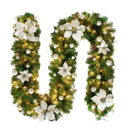 HioHa Christmas Garland 9ft Artificial Pine Garland with Warm White LED Lights, Pine Cones and Berries for Holiday Indoor Home Decor