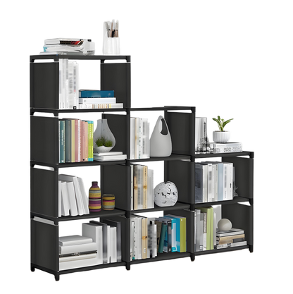 Black Portable 12-Cube Bookcase Adjustable Bookshelf Organizer Shelf Unit Folding Storage Shelves Unit Portable Organizer Bookshelf Shelf Rack