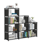 Black Portable 12-Cube Bookcase Adjustable Bookshelf Organizer Shelf Unit Folding Storage Shelves Unit Portable Organizer Bookshelf Shelf Rack