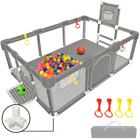 HioHa Large Baby Playpen, Big Playard with Basketball Hoop, Portable Play Yard Baby Fences with Storage Bag for Infant Toddler