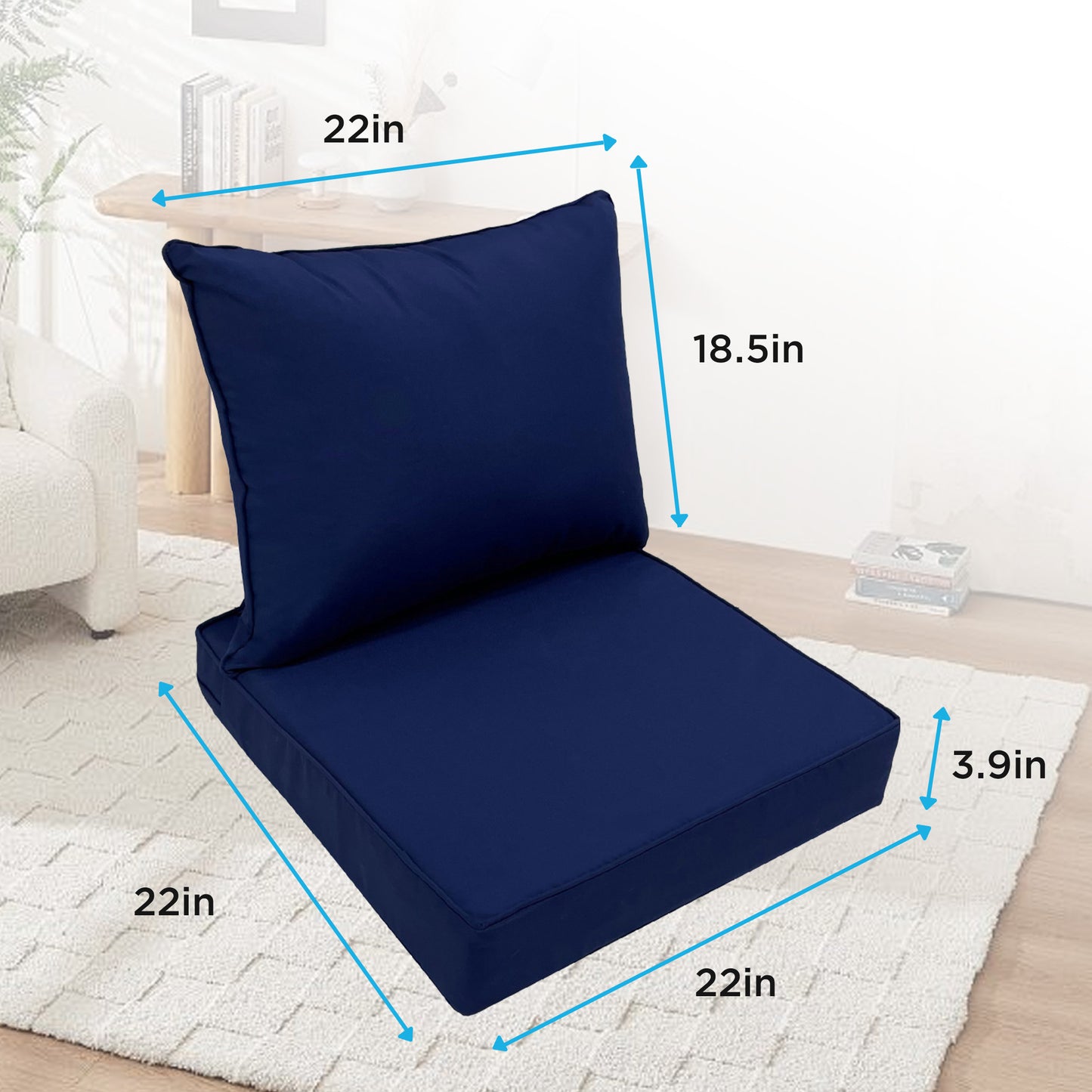 LCGOD Outdoor Chair Cushions Waterproof & Fade-Resistant, Deep Seat Cushion Set, 22x22 Inch, Blue