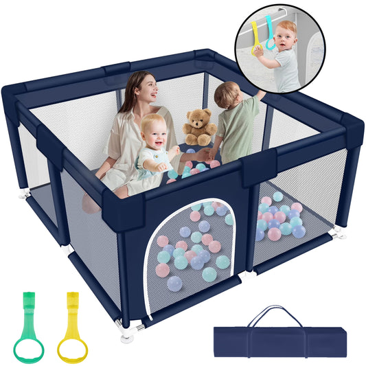 HioHa 52" x 52" Baby Playpen, Portable Play Yard with Sturdy Steel Frame & Breathable Mesh, Indoor Outdoor Baby Play Area