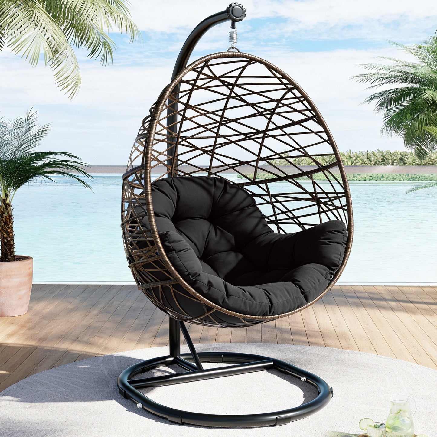 LCGOD 4" Thick Egg Chair Cushion, PP Cotton Filling, Removable Waterproof Cover, Non-Slip for Hanging Swing, Patio Garden & Indoor Lounger
