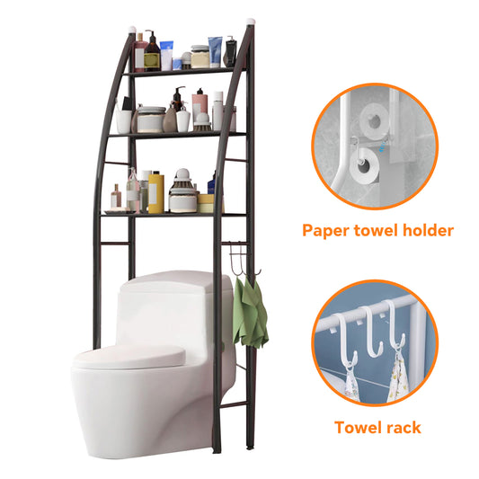 HioHa Over the Toilet Storage, Bathroom Organizer and Storage Shelf with Paper Holder and Hooks, New Over Toilet Storage Rack for Bathroom Laundry Room Balcony, 17.32"W Black