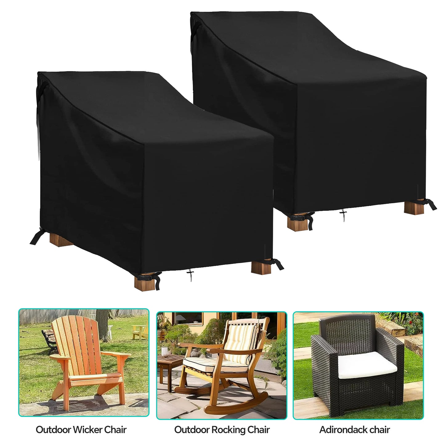 LCGOD Patio Chair Covers, Outdoor Lawn Furniture Covers 100% Waterproof, Lounge Deep Seat Large Cover with 600D Heavy Duty Oxford Cloth, 38" W x 31" D x 29" H（2PCS）