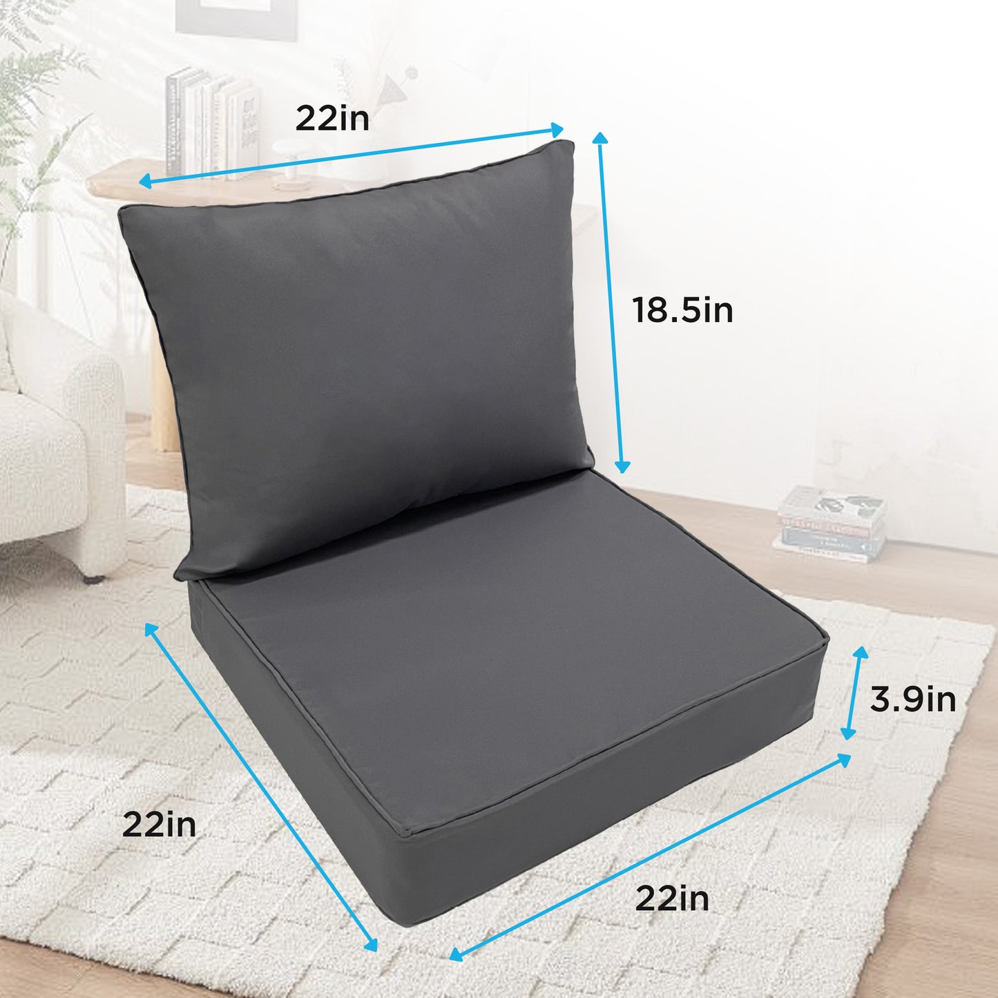 LCGOD Outdoor Chair Cushions Waterproof & Fade-Resistant, Deep Seat Cushion Set, 22x22 Inch, Gray