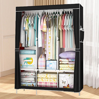 HioHa Portable Closet, Dustproof Wardrobe Closet with Cover, Free Standing Clothes Storage Organizer for Hanging Clothes and Bedroom, Black