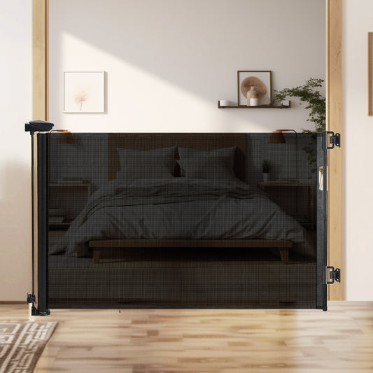 HioHa 59 Inch Retractable Gate, Hardware-Mounted Mesh Safety Gate for Stairs & Doorways, Black