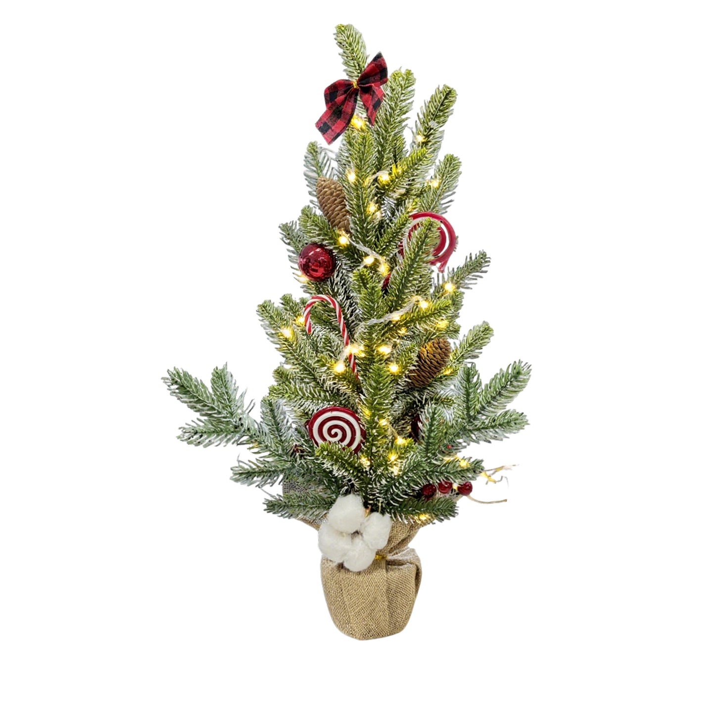 HioHa Small Christmas Trees with Lights, 1.8ft Mini Christmas Tree - Flocked Tabletop Christmas Decor for Home Office, Rustic Artificial Christmas Tree