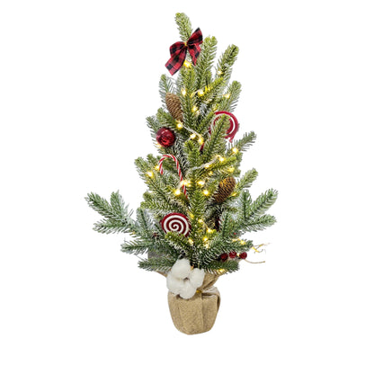HioHa Small Christmas Trees with Lights, 1.8ft Mini Christmas Tree - Flocked Tabletop Christmas Decor for Home Office, Rustic Artificial Christmas Tree