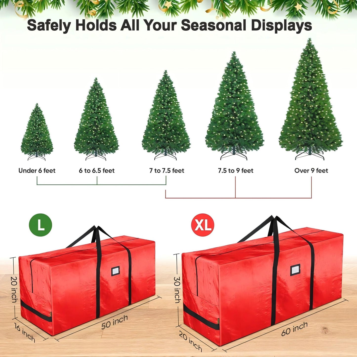 HioHa 60"x20"x30" Christmas Tree Storage Bag for 9 ft Artificial Trees, Heavy Duty Large Bag with Reinforced Handles & Dual Zippers