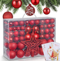 HioHa Christmas Ball Ornaments Set, Shatterproof Shiny Matte Glitter Balls with Tree Topper for Christmas Tree Holiday Decor, Red