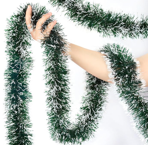 HioHa 50ft Christmas Garland, Green Metallic Shiny Twist, Christmas Tree Hanging Decoration, Indoor Outdoor Holiday Party Supplies