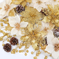 HioHa Christmas Flowers Decorations, Poinsettia with Glitter Leaves and Snowy Pine Cones, Holiday Picks for Home and Tree, Gold