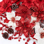 HioHa Christmas Flowers Decorations, Poinsettia with Glitter Leaves and Snowy Pine Cones, Holiday Picks for Home and Tree, Red