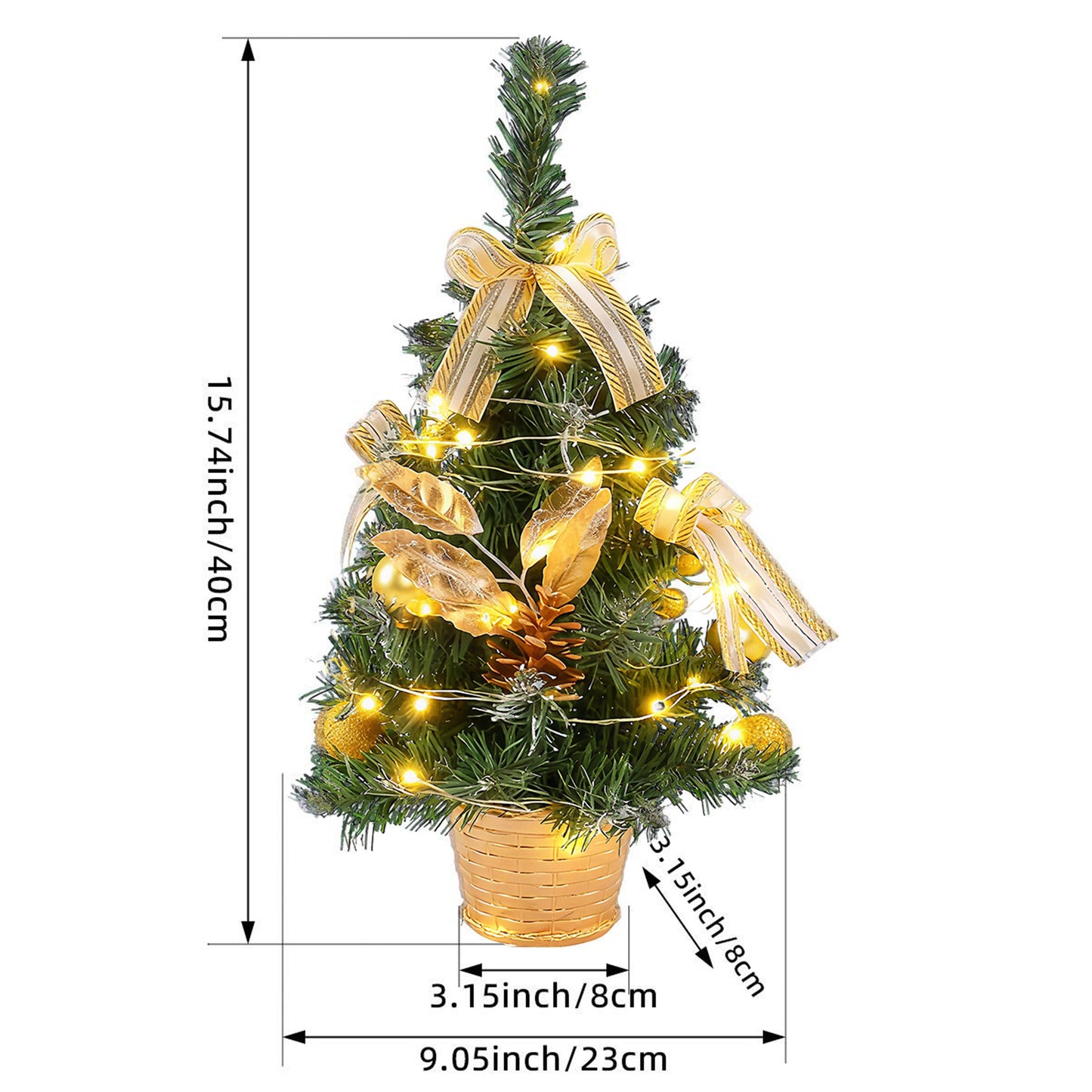 HioHa Small Christmas Trees with Lights, 1.4ft Mini Christmas Tree - Flocked Tabletop Christmas Decor for Home Office, Rustic Artificial Christmas Tree
