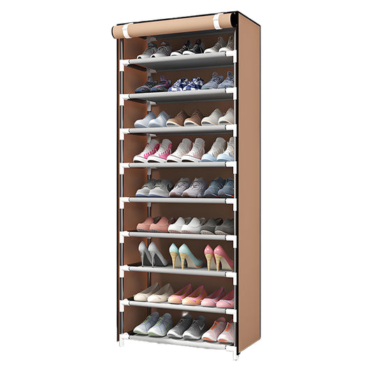 HioHa 10-Tier Shoe Rack with Dustproof Cover - Space Saving Shoe Organizer for Entryway, Holds 27 Pairs & Bags, Non-Woven Fabric, 63" Tall, Coffee