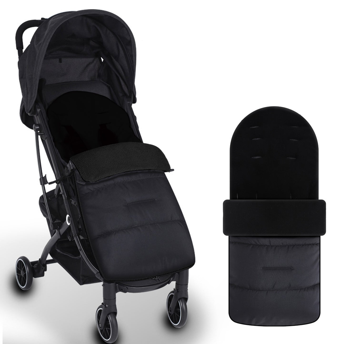 HioHa Universal Baby Stroller Footmuff, Winter Warm Pram Sack with 5-Point Harness Opening, Windproof & Water-Resistant, Machine Washable Cosy Liner for Newborn to Toddler, Fits Most Strollers Black