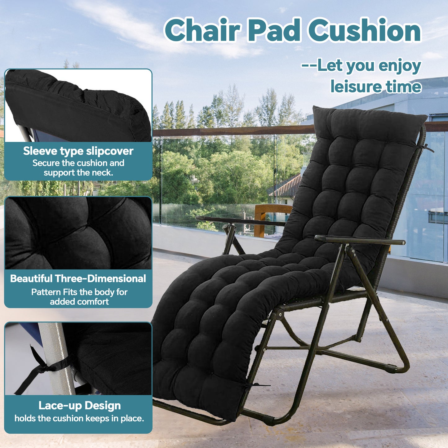 HioHa Lounge Chaise Chair Cushion,High Back Cushion Rocking Chair Padded Sofa Mat with Pillow 67x20x3.15 Inch