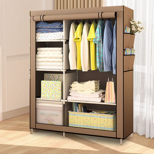 HioHa Portable Closet, Wardrobe Closet Storage with Thickened Steel Pipe, Clothes Storage Organizer with Waterproof Cover for Bedroom, 67x41x18 Inch(Coffee)