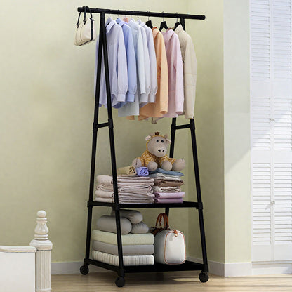 HioHa Portable Clothes Rack on Wheels with 2-Tier Shelves & Hooks - Stainless Steel Rolling Garment Rack for Clothing, Shoes, Laundry - Home, Office, Dorm Use (Black)