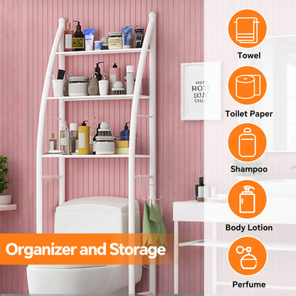 HioHa Over the Toilet Storage, Bathroom Organizer and Storage Shelf with Paper Holder and Hooks, New Over Toilet Storage Rack for Bathroom Laundry Room Balcony, 17.32"W White