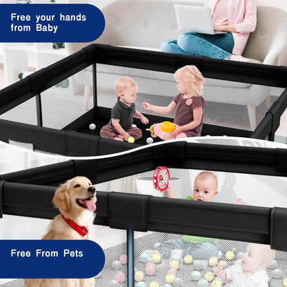 HioHa 71" Baby Playpen - Mat Included, Sturdy Steel Frame & Breathable Mesh Walls, Portable Indoor/Outdoor Play Yard