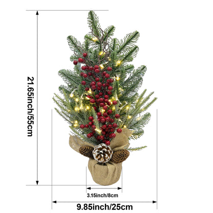 HioHa Small Christmas Trees with Lights, 1.8ft Mini Christmas Tree - Flocked Tabletop Christmas Decor for Home Office, Rustic Artificial Christmas Tree